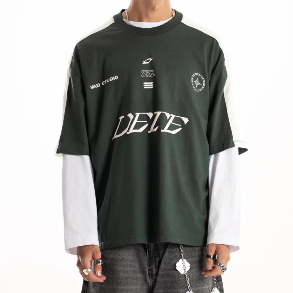 Remera combinada verde inglés