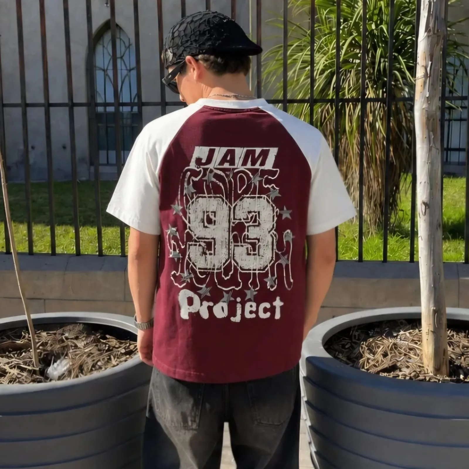 remera combinada manga ranglan bordo c/gris